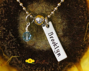 Stainless Name Tag Necklace, Personalized, Large Birthstone, Teen Gift, Girlfriend Gift, Name Jewelry, Hand Stamped, Mother's Day Present