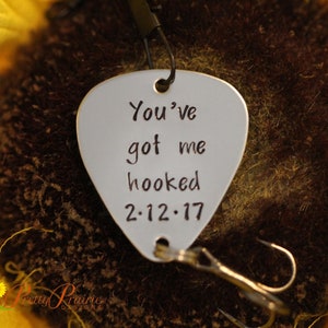 You&#39;ve Got Me Hooked Lure, Custom Fishing Hook, Hand Stamped Lure, Gift for Angler, Men&#39;s Gift, Anniversary, Wedding, Valentine, Metal Lure