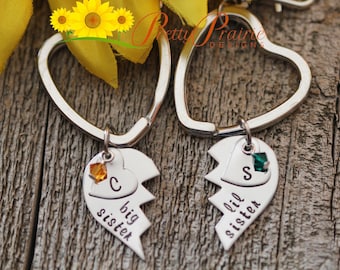 Big Sister Little Sister Keychain - Sister's Gift - Broken Heart Keychain - Personalized - Keychain Set - Little Sister Gift - Hand Stamped