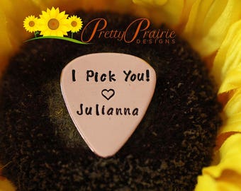 I Pick You Hand Stamped Guitar Pick, Personalized Pick, Metal Pick, Musician Gift, Stocking Stuffer, Gift for Guitarist, Guitar Accessory,