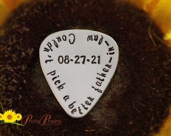Father-in-Law Guitar Pick, Father-in-Law Gift, Hand Stamped Metal Pick, Guitar Lover Present, Wedding, Special Occasion Pick, Musician Gift