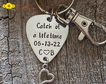 Catch of a Lifetime Fishing Keychain, Personalized Keychain, Fishing Gifts, Engagement Wedding Gift, Hand Stamped Keyring, Anniversary Gift
