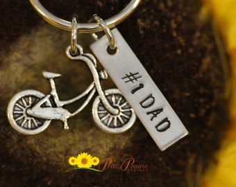 Bicycle Tag Keychain, Father's Day, Bike Lover, Mountain Bike Keychain, Bicyclist Gift, Personalized, #1 Dad, Love to Bike, Cyclist Gift