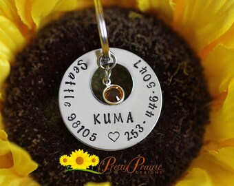 Unique Dog Tag - Pet Name Tag - Dog Collar Tag - Personalized Pet Tag - Custom Pet Tag - New Puppy Tag - Handmade Pet ID with Birthstone