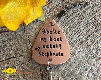You're My Best Catch Lure, Personalized Fishing Lure, Hand Stamped Metal Hook, Anniversary Gift