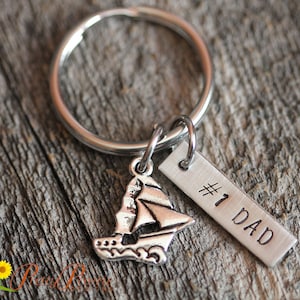 Sailboat Keychain - Gymbag Zipper Tag - Custom Silver Keyring - Personalized Sailboat - Fathers Day Gift - #1 Dad Gift - Boat Keychain
