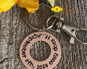 Easy Does It Keychain, Hand Stamped Sobriety Keychain, Anniversary Medallion, Sober Living, Dated Recovery Gift
