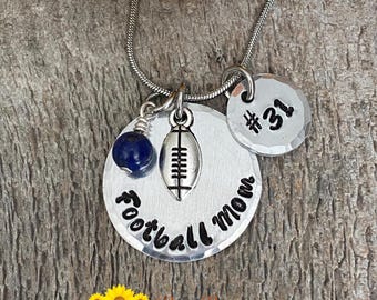 Personalized Football Mom Necklace, Child's Initial and Jersey Number, Hand Stamped Football Jewelry