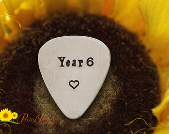 Anniversary Year Guitar Pick, Gift for Musician, Guitar Lover Gift, Anniversary Present, Hand Stamped, Metal Guitar Pick, Initial Pick