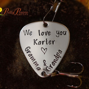 We Love You Fishing Lure, Custom Fish Hook, Personalized Lure, Gift from Grandparents, Birthday, Sports Gift, Fisherman, Hand Stamped Lure