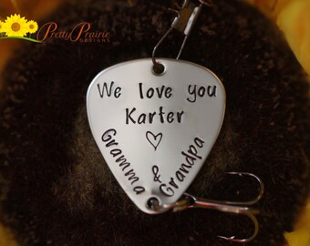 We Love You Fishing Lure, Custom Fish Hook, Personalized Lure, Gift from Grandparents, Birthday, Sports Gift, Fisherman, Hand Stamped Lure