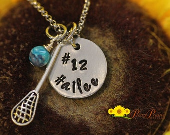 Lacrosse Number Necklace, Personalized Lacrosse Jewelry, Lacrosse Mom or Dad, Team Gift, Girlfriend Gift, Lacrosse Stick Charm, Coach Gift