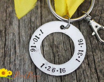 Husband Keychain - Wife Keychain - Personalized Father Keyring - Custom Washer Keychain - Children's Birthdays Stamped, Anniversary Keychain