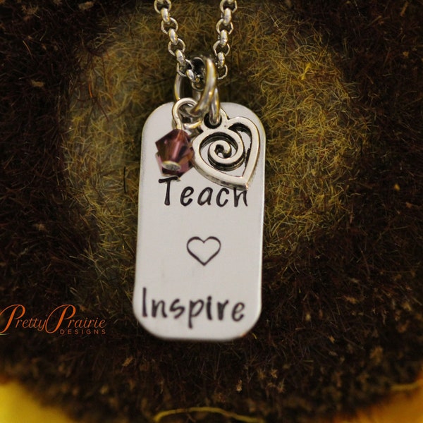 Teach Love Inspire Necklace, Hand Stamped, Teacher Appreciation, Student Teacher, Personalized, End of Year, Christmas, Teacher Keychain