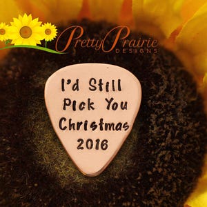 Christmas Guitar Pick,  Gift for Husband or Wife, Metal Guitar Pick, Christmas Gift for Musician, Stocking Stuffer, Hand Stamped, 2020 Pick