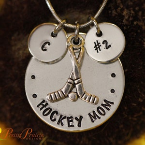 Personalized Hockey Mom Necklace, Initial and Jersey Number, Hockey Jewelry, Hockey Family, Hockey Keychain, Gift for Hockey Coach, Dad Gift