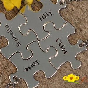 Name Puzzle Piece Necklace Set, Hand Stamped, BFF Puzzle Piece Gift, Sisters, Mother Daughter Jewelry, Sorority Sisters, Couple Necklace Set