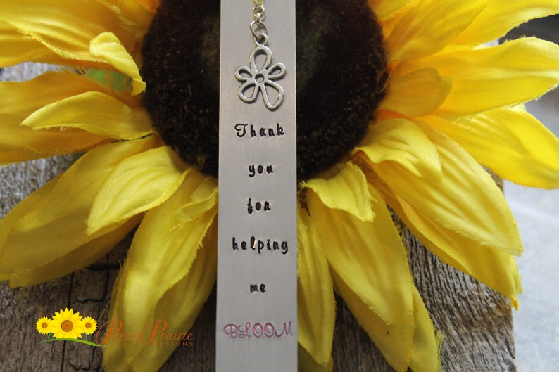Thank You for Helping Me Bloom Bookmark, Hand Stamped Bookmark, Personalized Bookmark, Book Lover Gift, Teacher Bookmark, Thank You Gift image 2