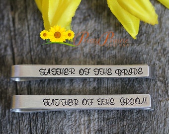 Hand Stamped Aluminum Tie Bar - Father of the Bride Gift - Father of the Groom Gift - Wedding Gift Set - Custom Tie Accessories