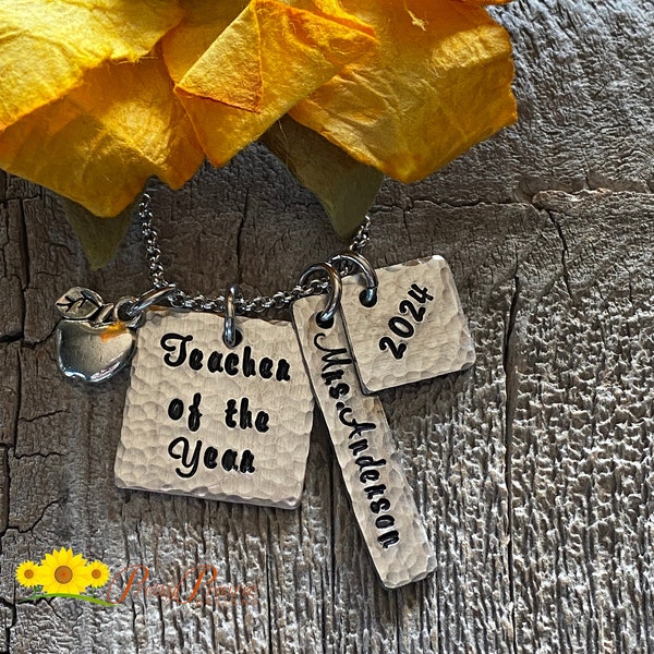 Teacher of the Year Necklace, Best Teacher Gift, Teacher Appreciation, Favorite Teacher,  Teacher Retirement, Personalized Teacher Jewelry