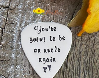 Uncle Again Guitar Pick, Aunt Again Pick, Pregnancy Reveal, Custom Metal Guitar Pick, Birth Announcement, Uncle Keyring