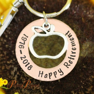 Teacher Retirement Gift, Teacher Keychain, Hand Stamped, End of School Year Present, Teacher Mentor Gift, Favorite Teacher, Happy Retirement