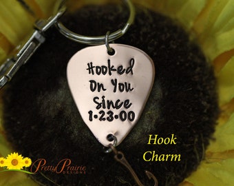 Hooked On You Since Fishing Keychain, Custom, Fishing Gift, Anniversary or Valentine Gift, Hand Stamped, Personalized Keychain, Angler Gift