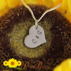 Stainless Heart Promise Necklace, Girlfriend or Wife Gift, Little Girl Jewelry, Initial Heart Necklace, Hand Stamped Anniversary Necklace