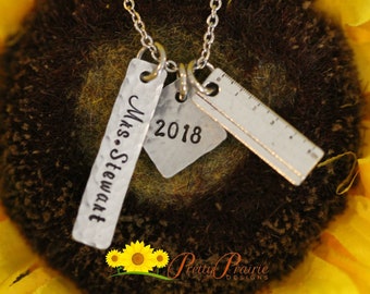 Personalized Teacher Necklace, Teacher Gift, Dainty Teacher Jewelry, Teacher Retirement, Hand Stamped, Hammered, Favorite Teacher Keychain