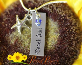Beach Girl Necklace, Starfish Jewelry, Life is a Beach Necklace, Fun at the Beach, Ocean Lover Jewelry, Teen Birthday Gift, Hand Stamped