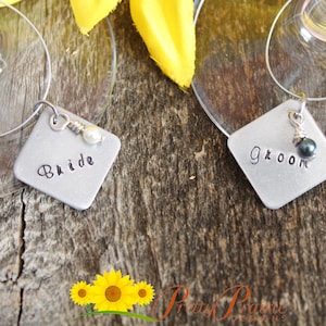 Wine Glass Charms - Bride and Groom Personalized Wine Charms - Hand Stamped Wine Charms - Wedding Favors for Guests or Couple