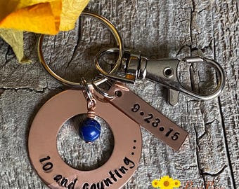 And Counting Anniversary Keychain, Hand Stamped Sobriety Token, Anniversary Washer Keyring, Sober Living, Gift for Him