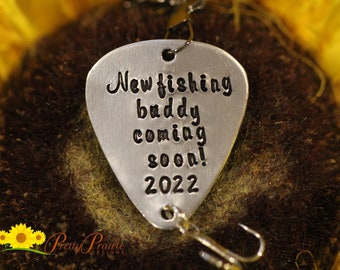 New Fishing Buddy Coming Soon Lure, Lure Keychain, New Dad Gift, Baby Reveal, I'm Pregnant, Hand Stamped Fishing Hook, Father's Day Gift