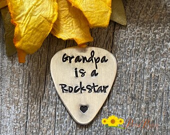 Personalized Rockstar Pick, Musician Gift, Hand Stamped Metal Pick, Guitarist Accessory, Pregnant Reveal