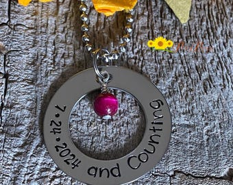 And Counting Necklace, Hand Stamped Sobriety Jewelry, Custom Recovery Washer, Anniversary Medallion, Sober Living Gift
