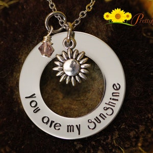 You are My Sunshine, Large Washer Necklace, Hand Stamped Sun Jewelry, Daughter Necklace, Custom Sunshine Necklace, Girlfriend Gift, Fiancé