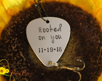 Hooked on You Fishing Lure, Custom Made Lure, Fishing Gifts, Valentine for Fisherman, Wedding Gift, Hand Stamped, Fishing Hook, Metal Lure