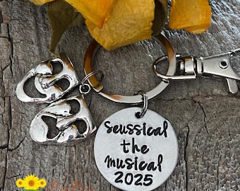 Theatre Keychain, Actor Gift, Hand Stamped Performing Arts Jewelry, Opening Night Present, Personalized Play Name
