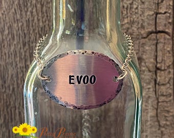 Antiqued Oil Labels, Hammered Kitchen Dispenser Tags , Custom Dressing Labels, Hand Stamped Rustic Cooking Decor