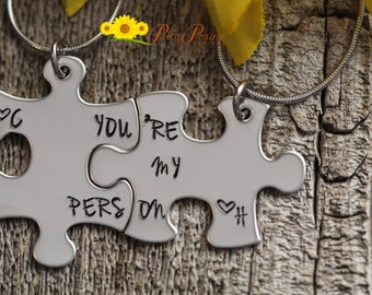 Sei la mia persona Collana pezzo puzzle, timbrato a mano, personalizzato, collane pezzo puzzle BFF, sorelle, partner, set collana migliori amiche