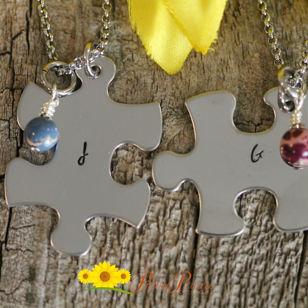 Initial Puzzle Piece Necklace, Personalized Puzzle Pieces, Hand Stamped, Couples Gift, Sorority Sisters, Sibling Gift, Best Friend Necklaces