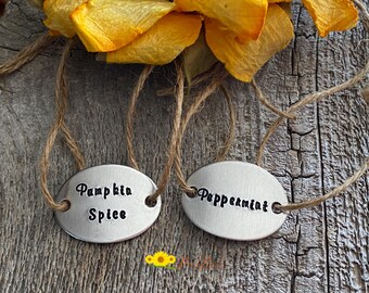 Coffee Syrup Dispenser Labels, Hand Stamped Creamer Tags, Coffee and Tea Label, Silver, Gold, Copper Kitchen Tag