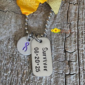 Cancer Ribbon Survivor Necklace, Cancer Survivor Keychain, Last Treatment Date, Custom Remission Gift