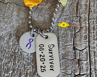 Cancer Ribbon Survivor Necklace, Cancer Survivor Keychain, Last Treatment Date, Custom Remission Gift