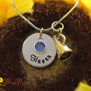 Megaphone Birthstone Necklace, Gift for a Cheerleader, Cheer Mom, Cheer Squad, Cheer Jewelry, Personalized, Yell Leader Gift, Hand Stamped