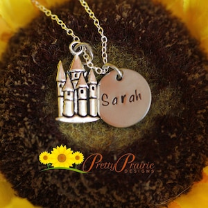 Personalized Castle Necklace, Castle Charm, Little Girls Gift, Princess Jewelry, Fairy Tale Necklace, Happily Ever After Gift, Daughter Gift