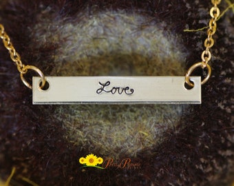 Love Bar Necklace, Wedding Gift, Bar Choker Necklace, Valentine Present, Girlfriend Gift, Inspirational Jewelry, Daughter Gift, Promise Gift