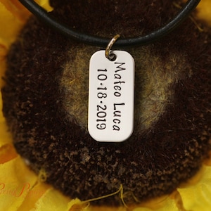 Mini Dog Tag Name and Date Necklace, Personalized, Child&#39;s Name, Birthdate Tag, Memorial Necklace, New Dad Gift, Father&#39;s Day Gift, New Baby
