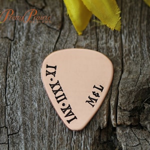 Roman Numeral Guitar Pick, Hand Stamped Pick, Anniversary Gift for Guitarist, Metal Date Pick, Personalized Musician Present, Memorial Pick
