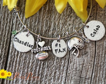 Personalized Football Bangle, Football Mom Gift, Custom Sports Jewelry, Girlfriend Gift, Football Charm Bracelet, #1 Fan Gift, Hand Stamped